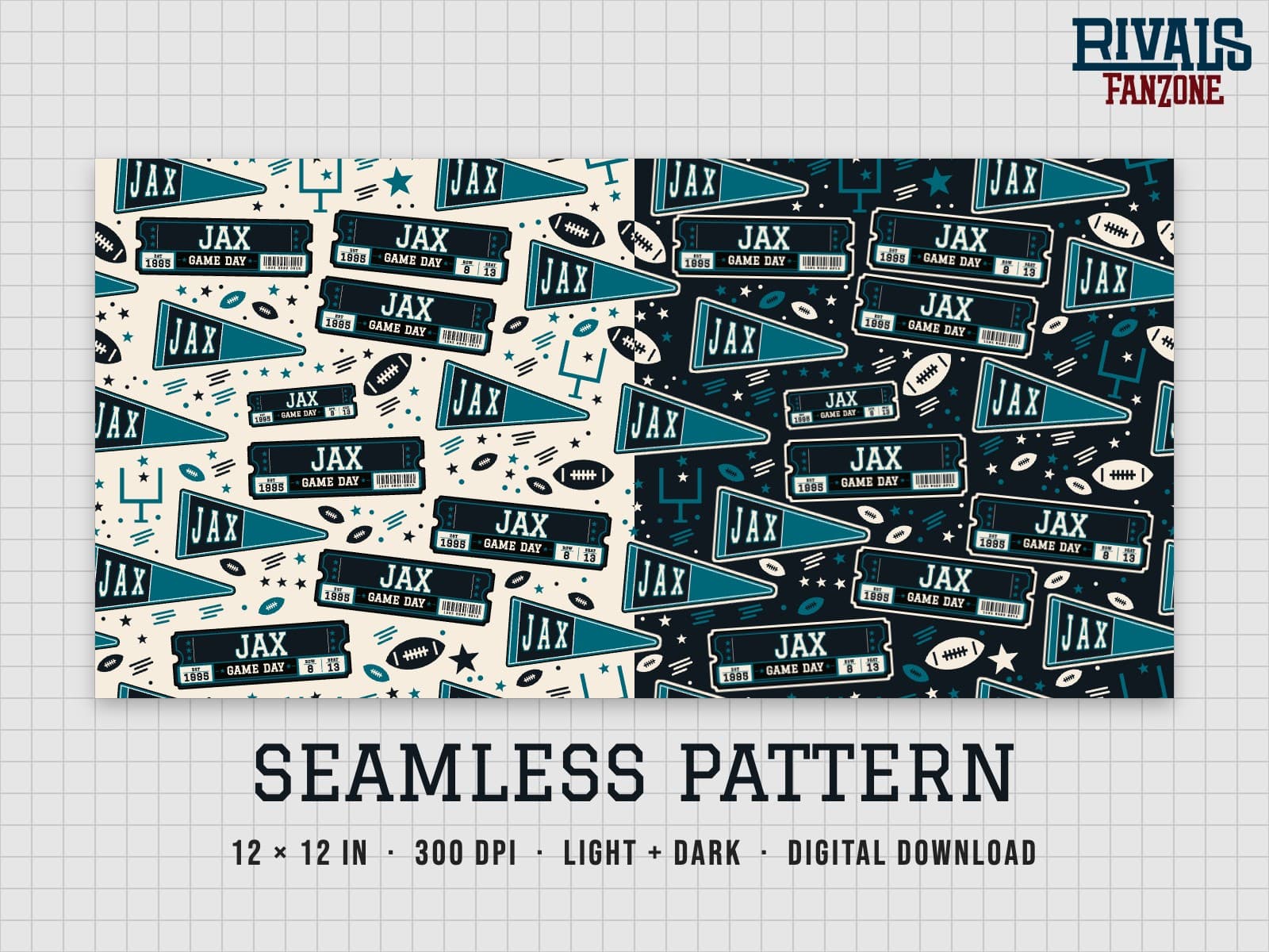 Jacksonville Football Seamless Pattern – 12x12 Digital Paper, Light & Dark — preview 1