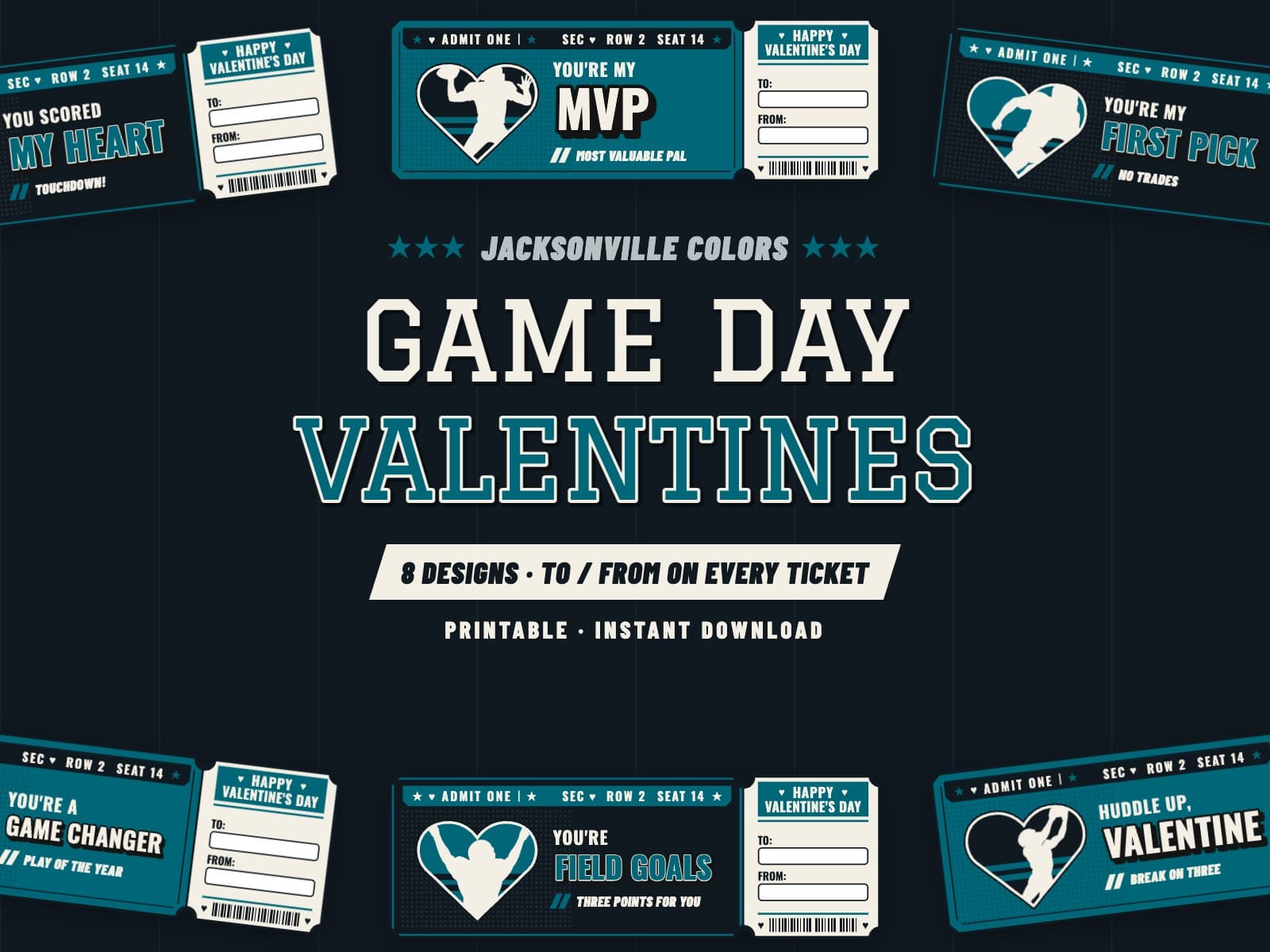 Jacksonville Game Day Valentines – 8 Ticket Designs — preview 1