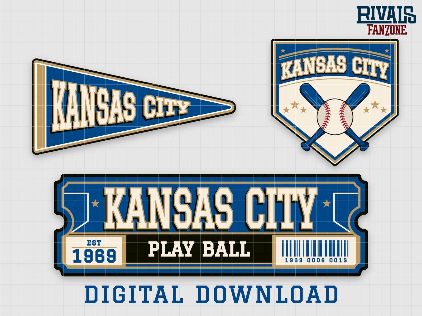 Kansas City Baseball Pennant, Ticket & Home Plate Sign SVG – Cricut Cut Files — preview 1