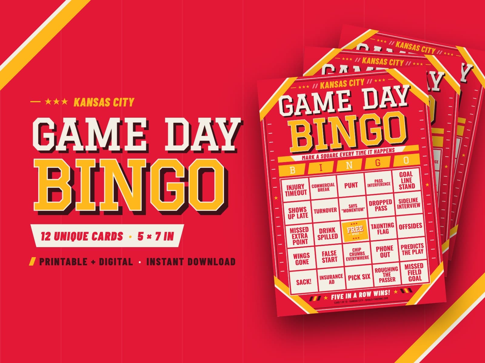 Kansas City Football Bingo – 12 Card Pack — preview 1