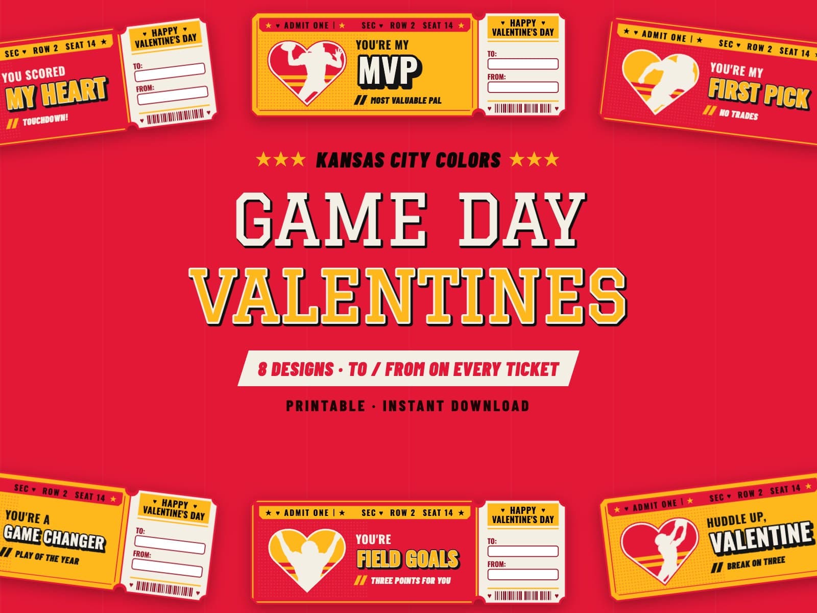 Kansas City Game Day Valentines – 8 Ticket Designs — preview 1