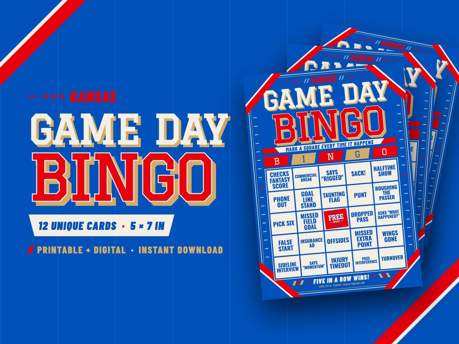Kansas Football Bingo – 12 Card Pack — preview 1