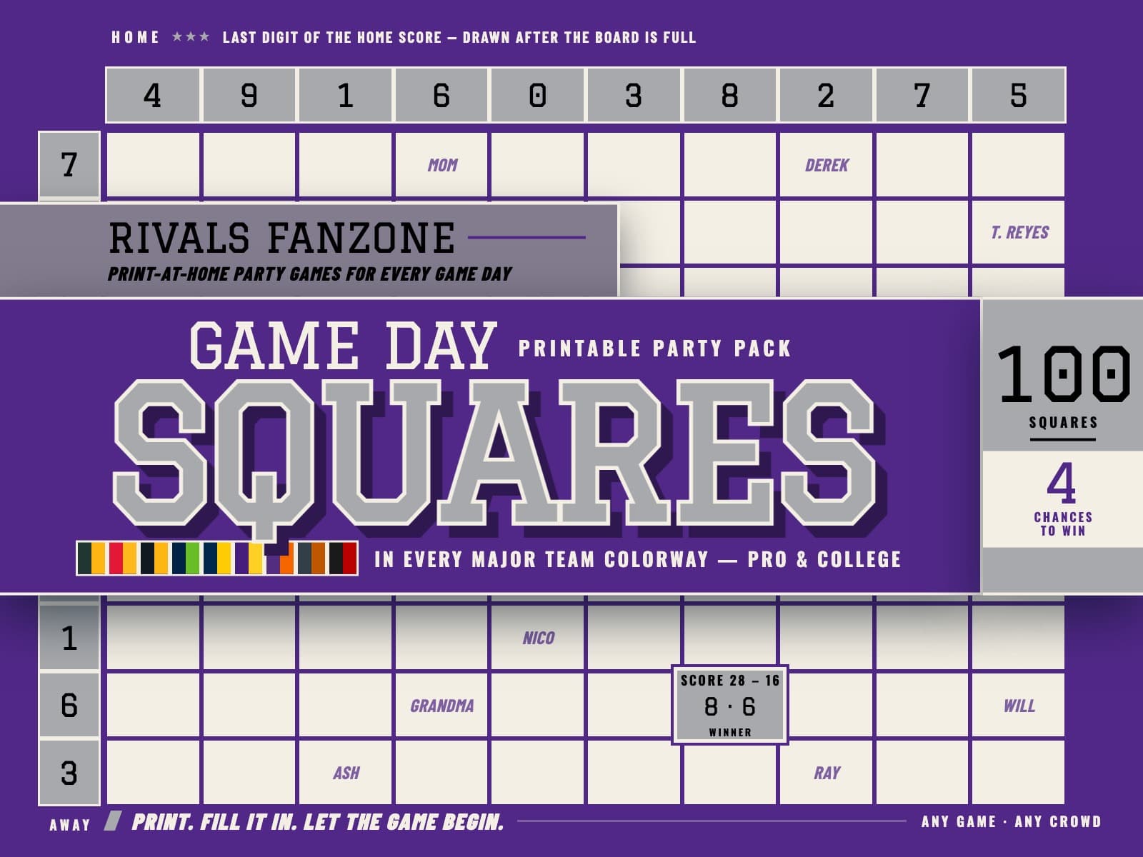 Kansas Football Squares (Purple & Silver) — preview 1