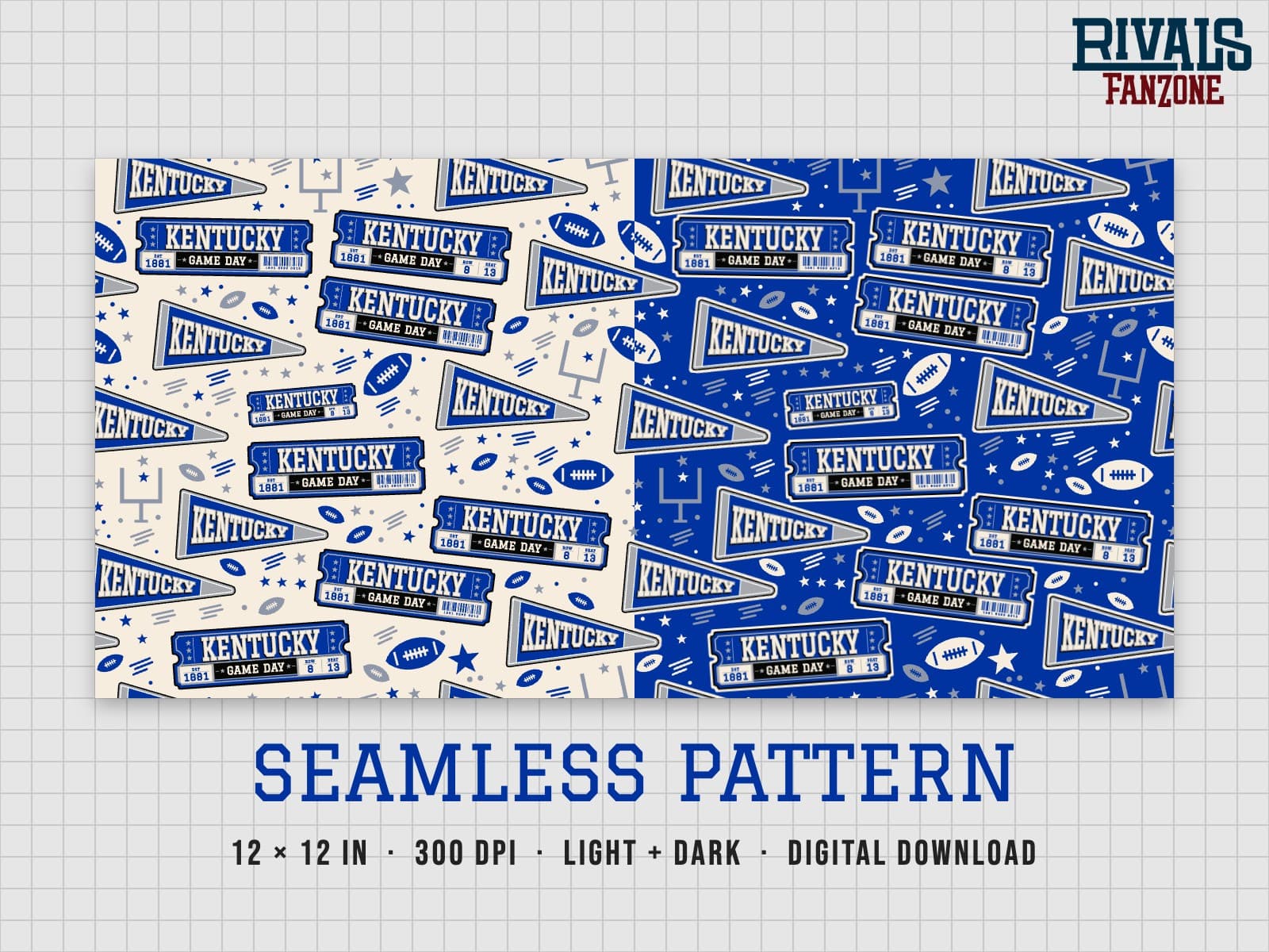 Kentucky Football Seamless Pattern – 12x12 Digital Paper, Light & Dark — preview 1