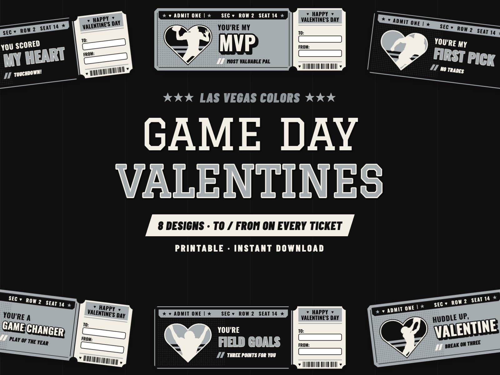 Las Vegas Game Day Valentines – 8 Ticket Designs — preview 1
