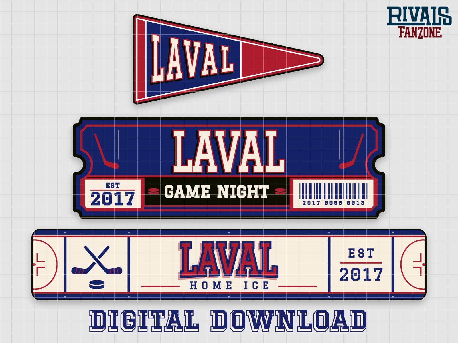 Laval Farm Team Hockey Pennant, Ticket & Rink Sign SVG – Cricut Cut Files — preview 1