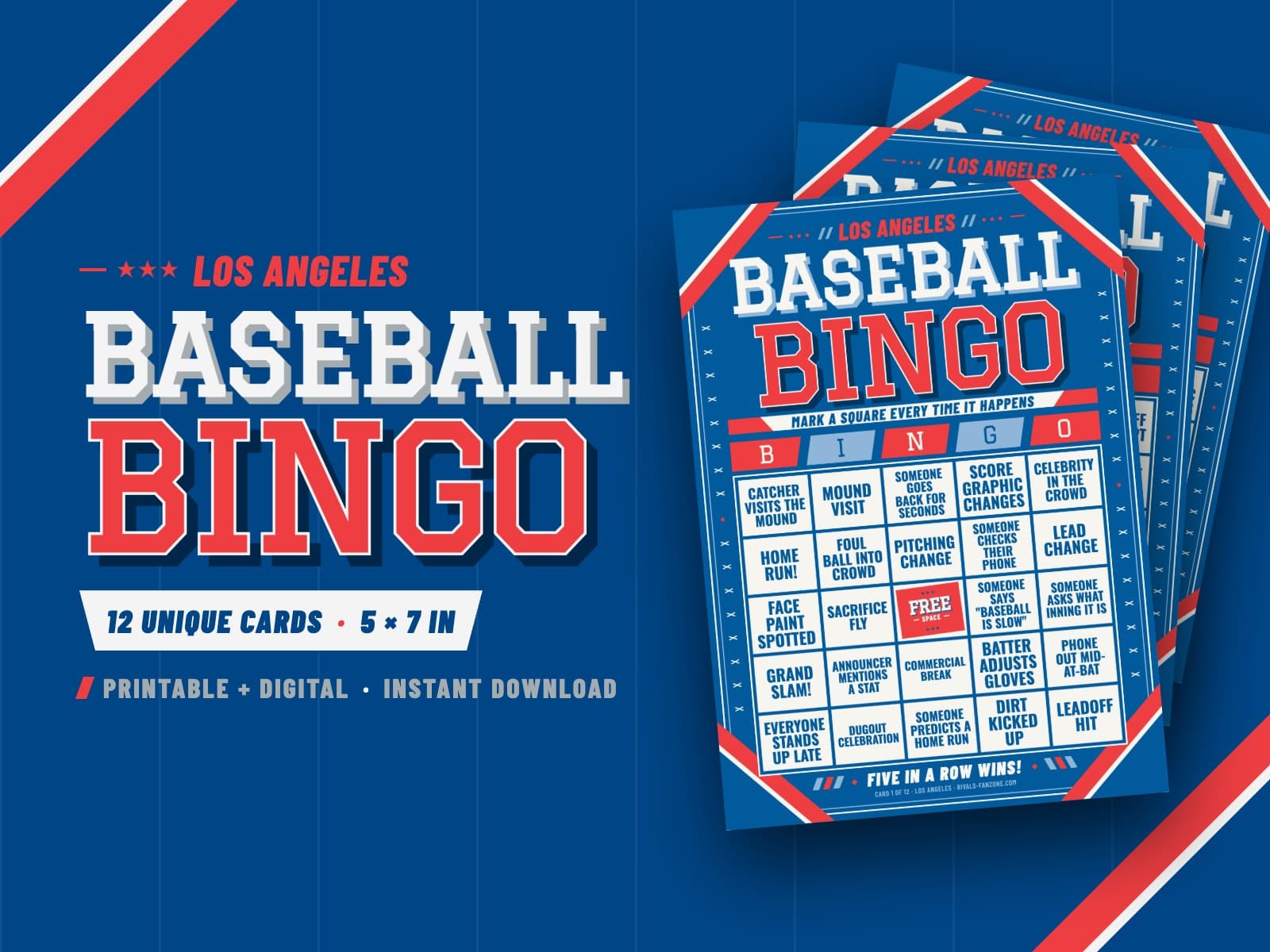 Los Angeles Baseball Bingo – 12 Card Pack — preview 1