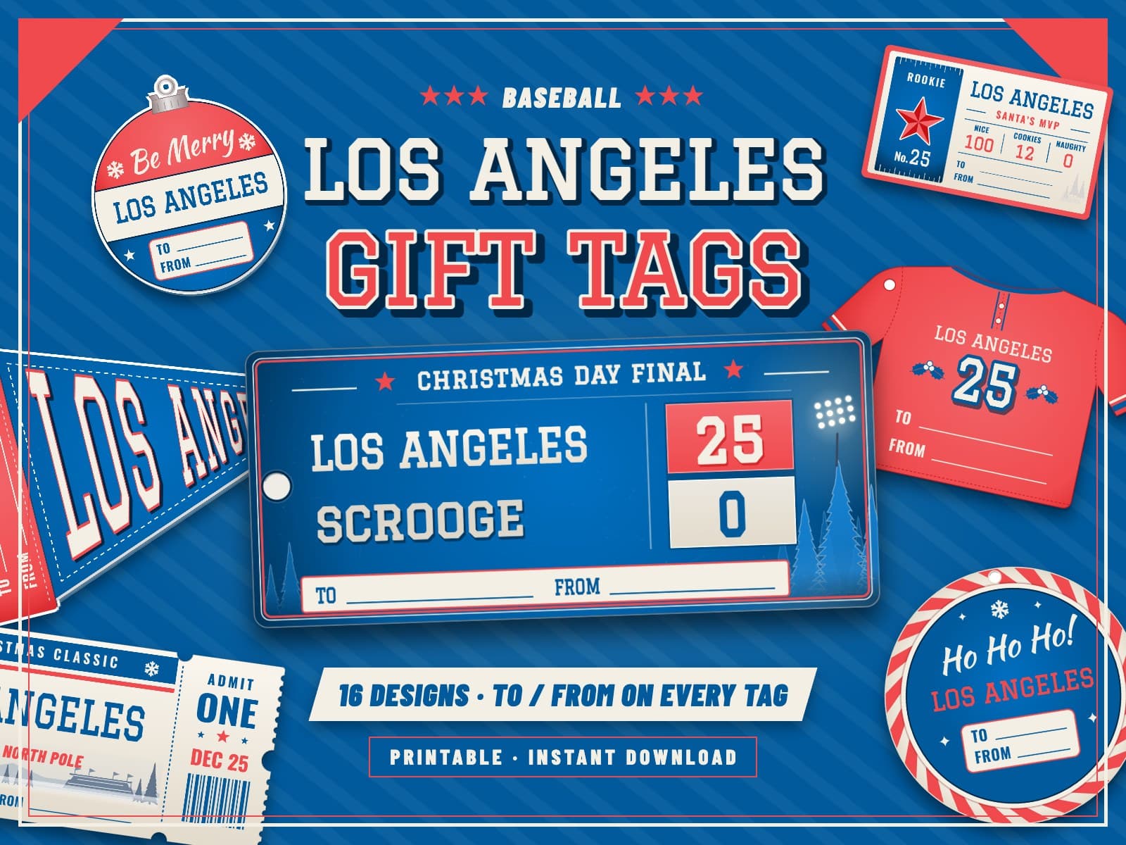 Los Angeles Baseball Game Day Gift Tags – 16 Printable Designs — preview 1