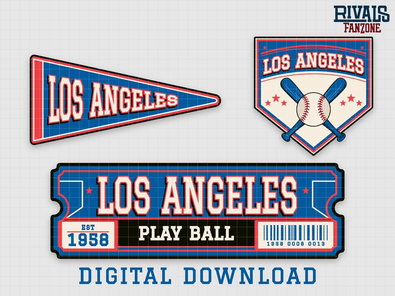 Los Angeles Baseball Pennant, Ticket & Home Plate Sign SVG – Cricut Cut Files — preview 1