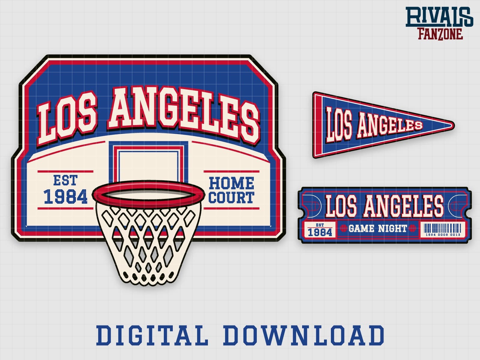 Los Angeles Basketball Pennant, Ticket & Backboard Sign SVG (Blue & Red) – Cricut Cut Files — preview 1