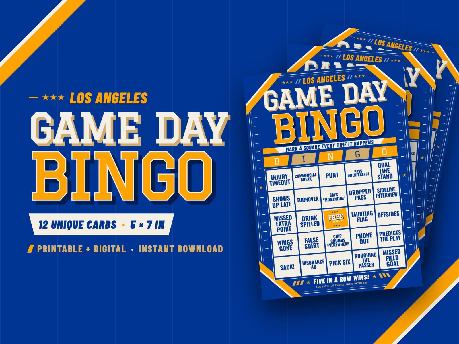 Los Angeles Gold Game Day Bingo – 12 Card Pack — preview 1