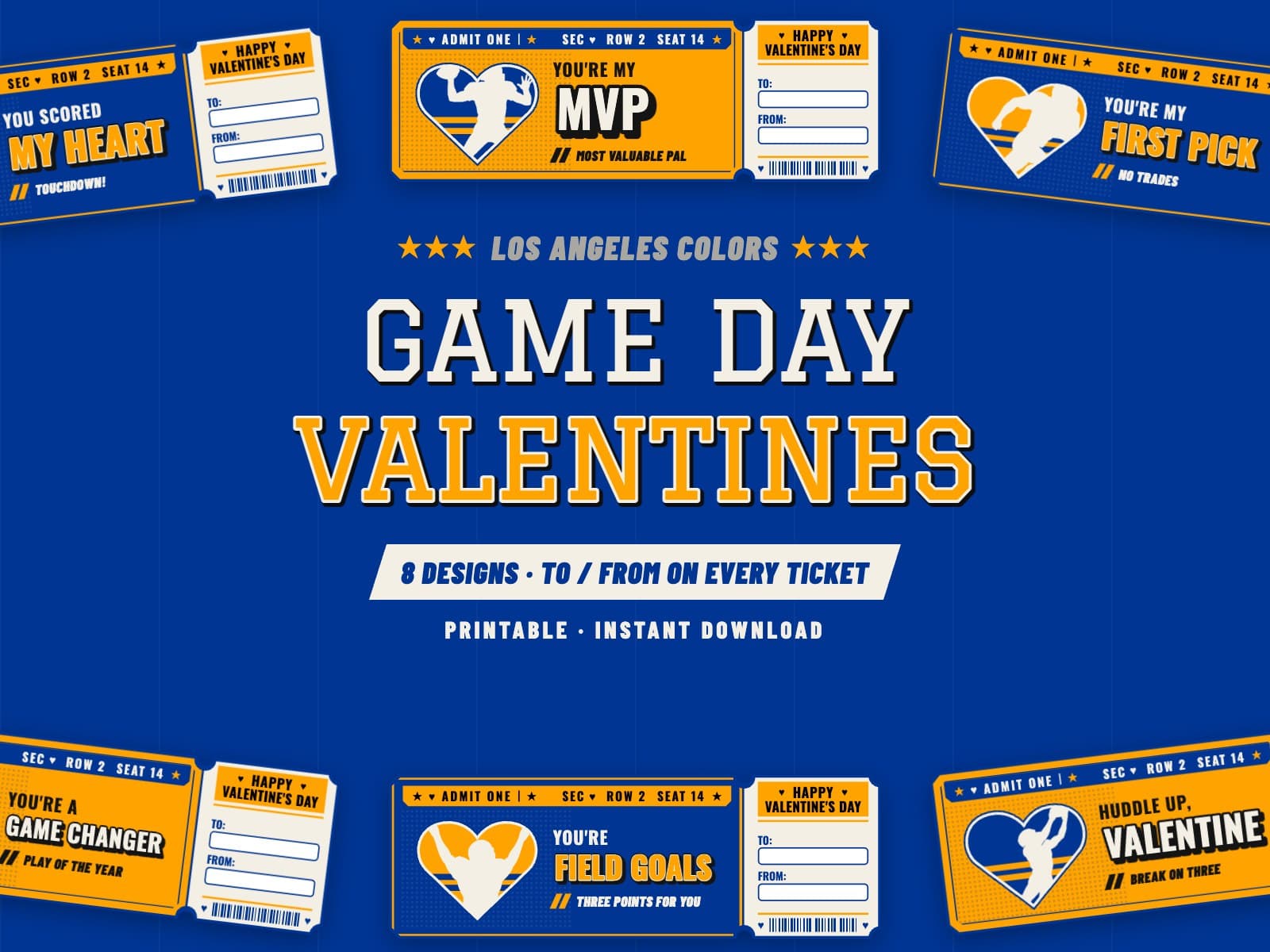 Los Angeles Game Day Valentines – 8 Ticket Designs — preview 1
