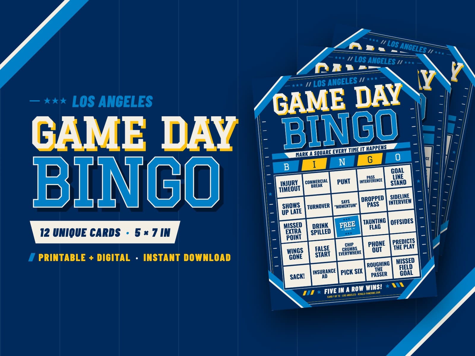 Los Angeles Powder Blue Game Day Bingo – 12 Card Pack — preview 1