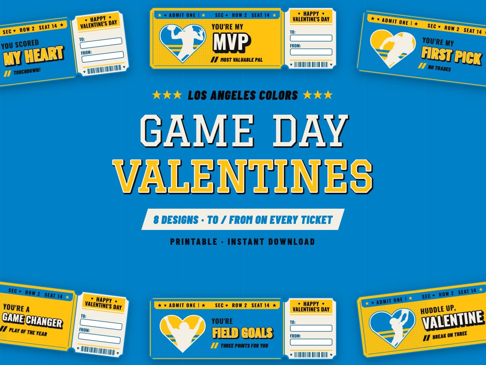 Los Angeles Game Day Valentines (Powder Blue) – 8 Ticket Designs — preview 1