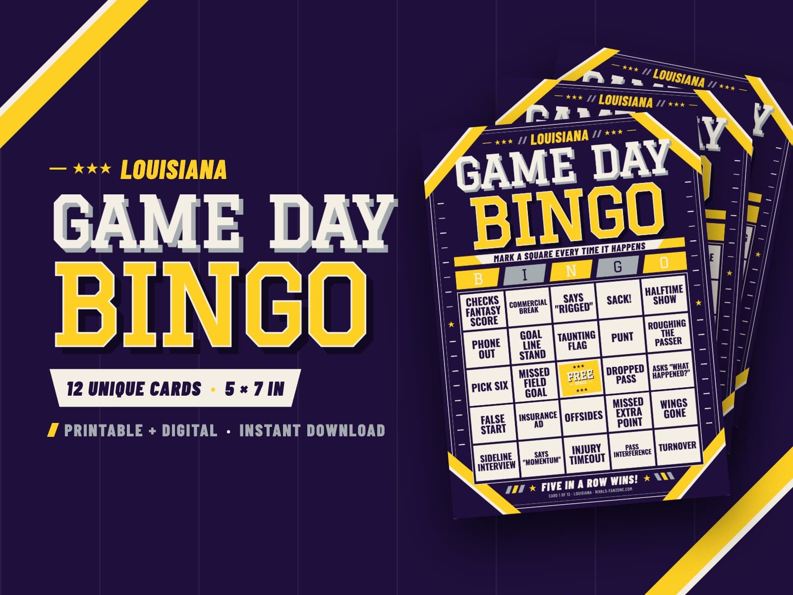 Louisiana Football Bingo – 12 Card Pack — preview 1