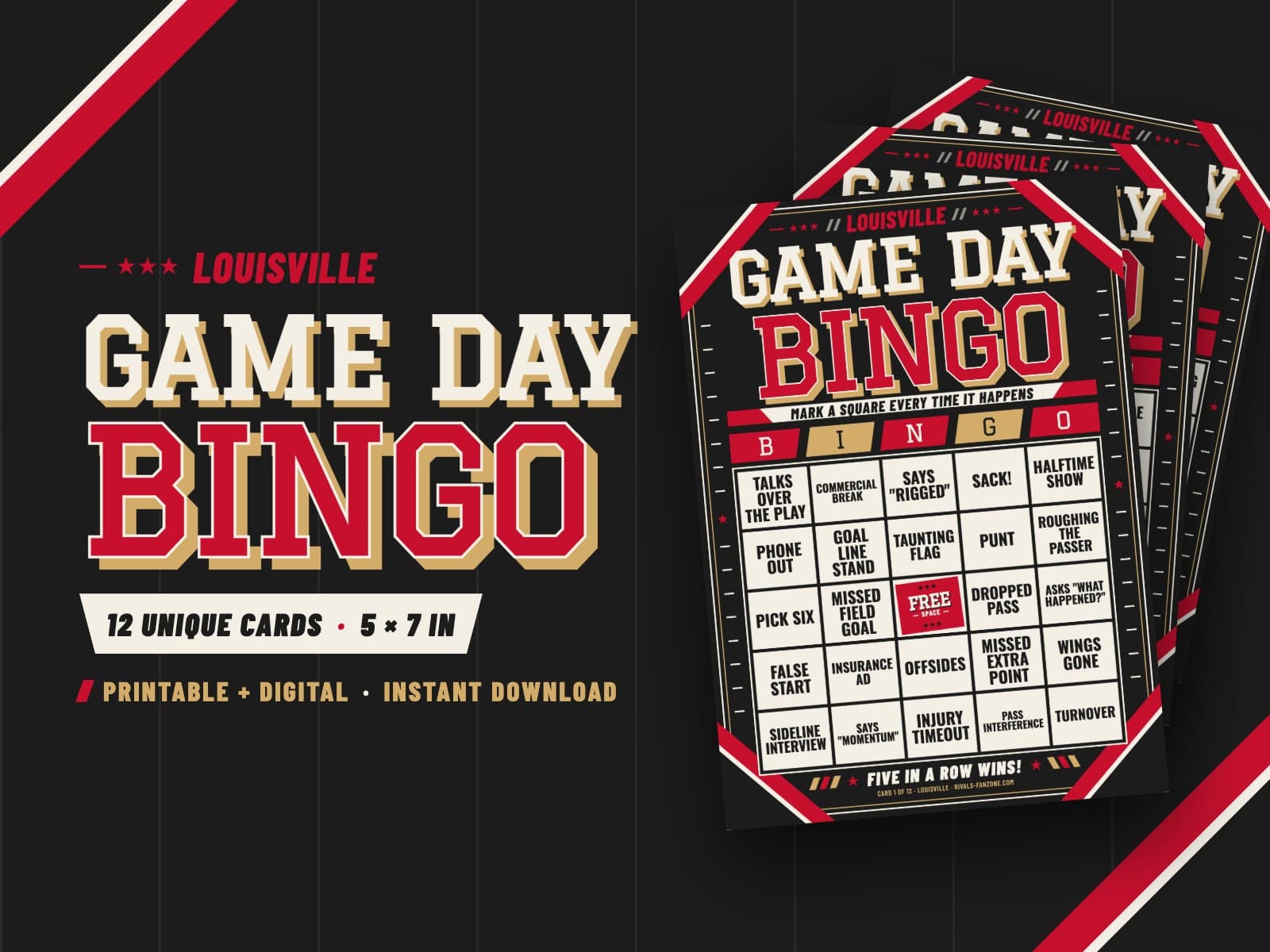 Louisville Football Bingo – 12 Card Pack — preview 1
