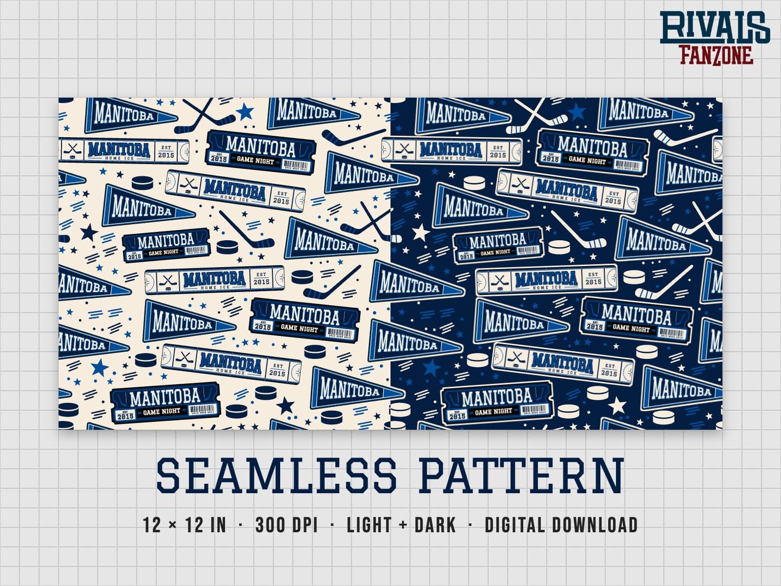 Manitoba Farm Team Hockey Seamless Pattern – 12x12 Digital Paper, Light & Dark — preview 1