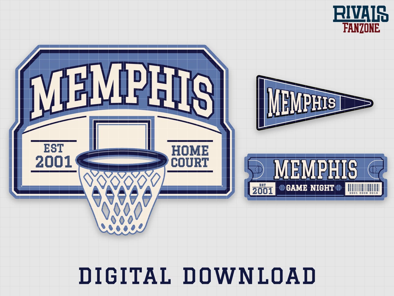 Memphis Basketball Pennant, Ticket & Backboard Sign SVG – Cricut Cut Files — preview 1