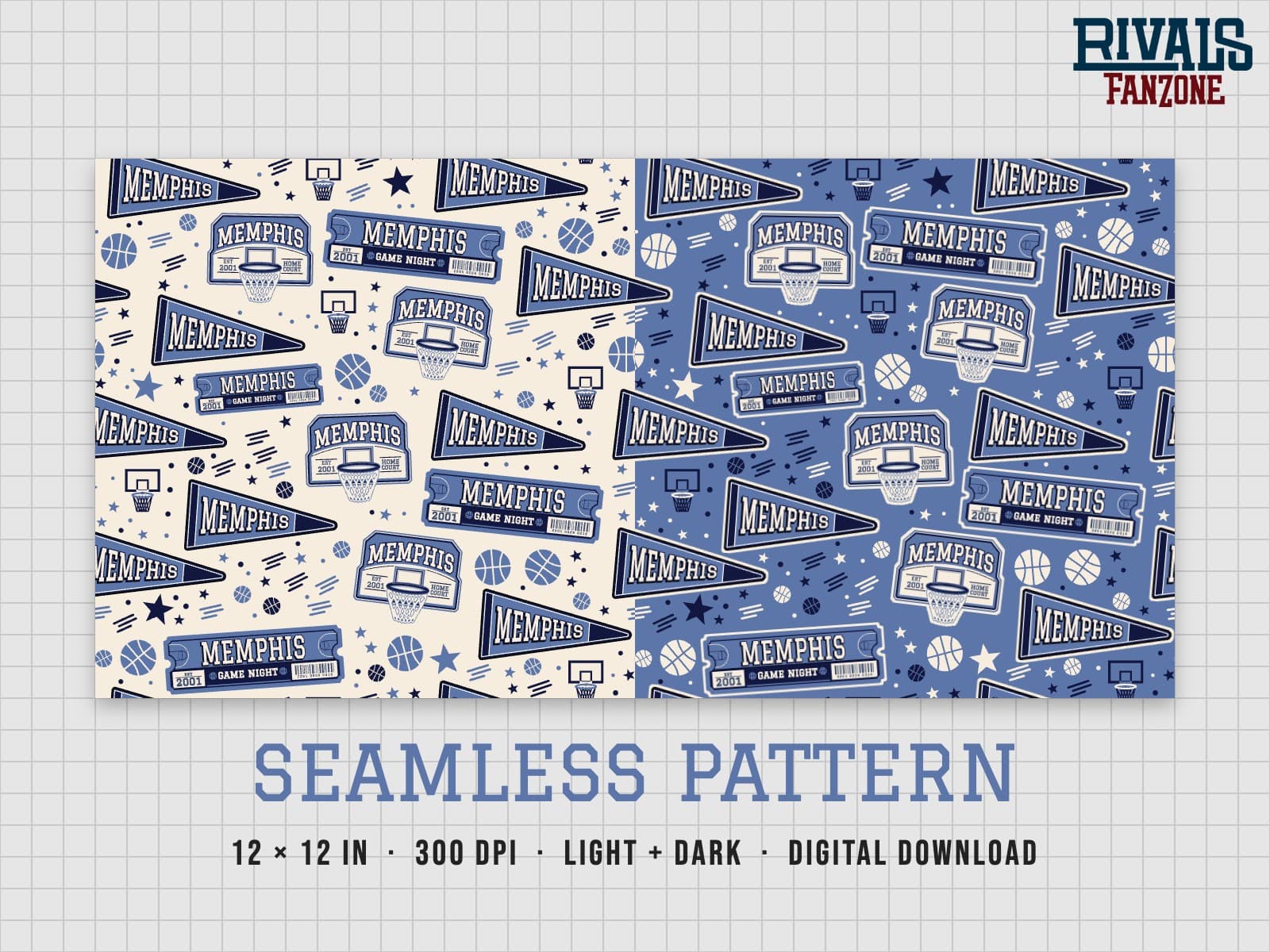 Memphis Basketball Seamless Pattern – 12x12 Digital Paper, Light & Dark — preview 1