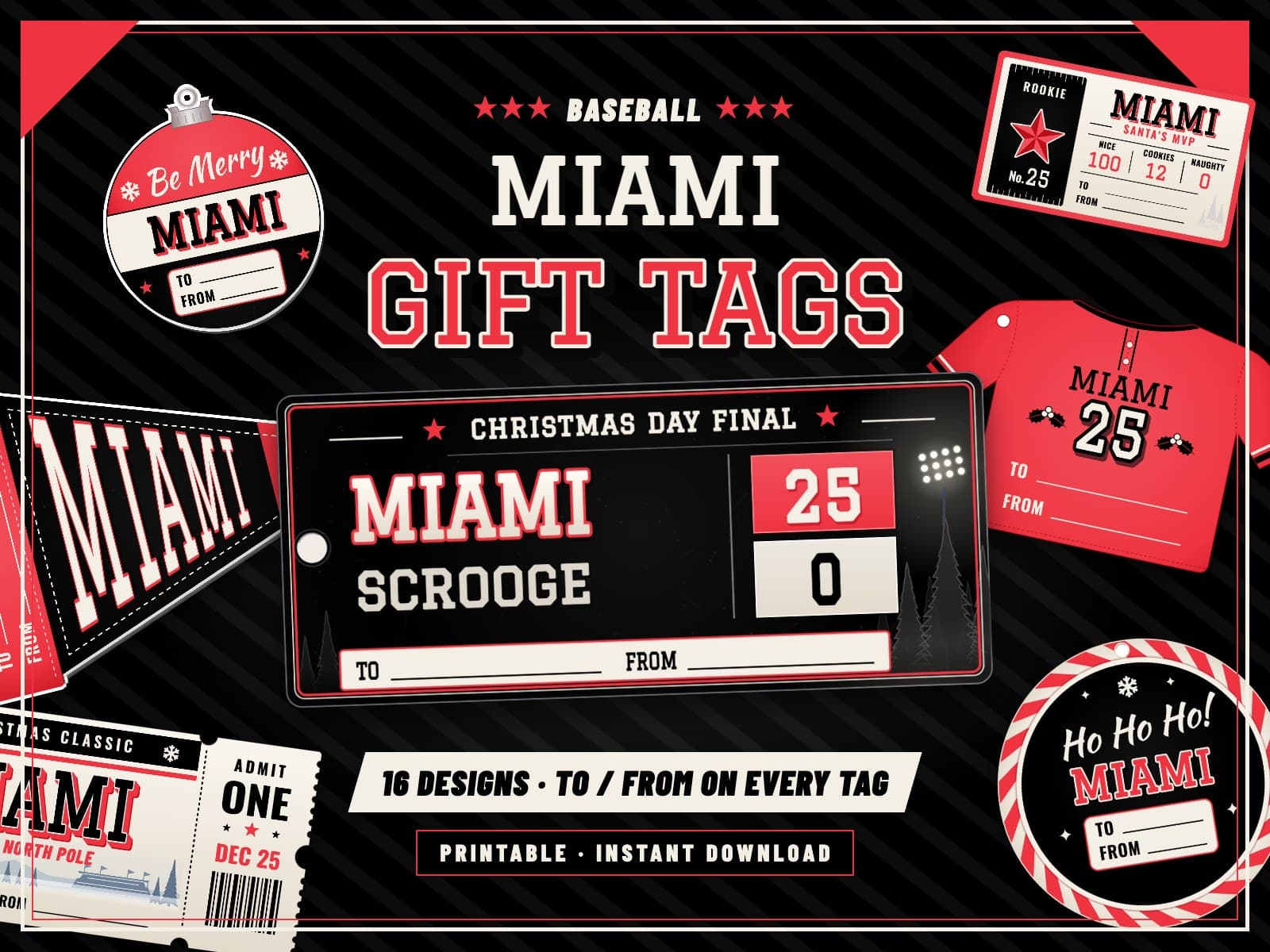 Miami Baseball Game Day Gift Tags – 16 Printable Designs — preview 1