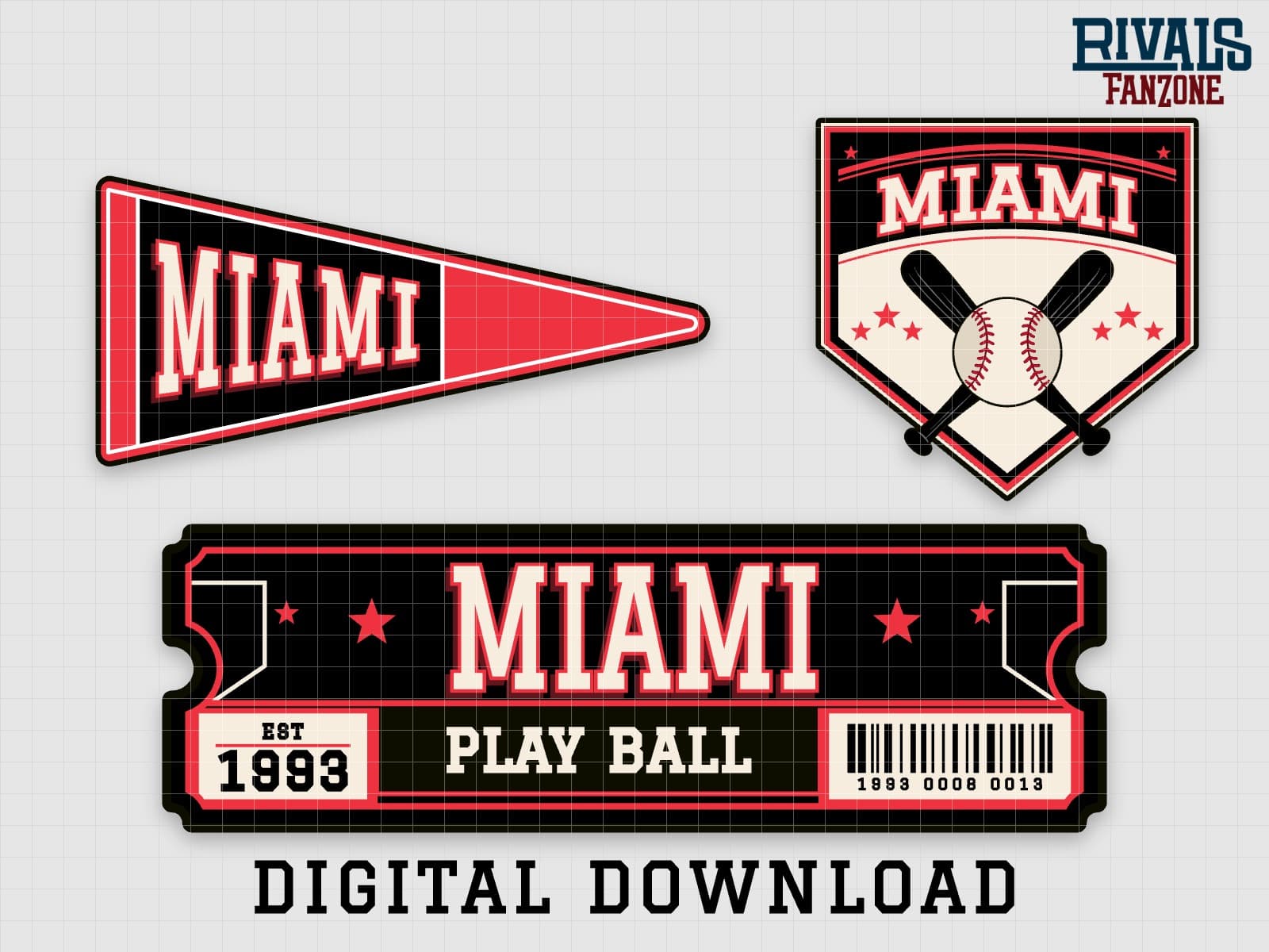 Miami Baseball Pennant, Ticket & Home Plate Sign SVG – Cricut Cut Files — preview 1