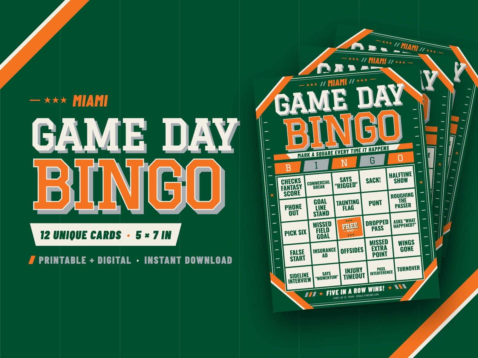 Miami Football Bingo – 12 Card Pack — preview 1
