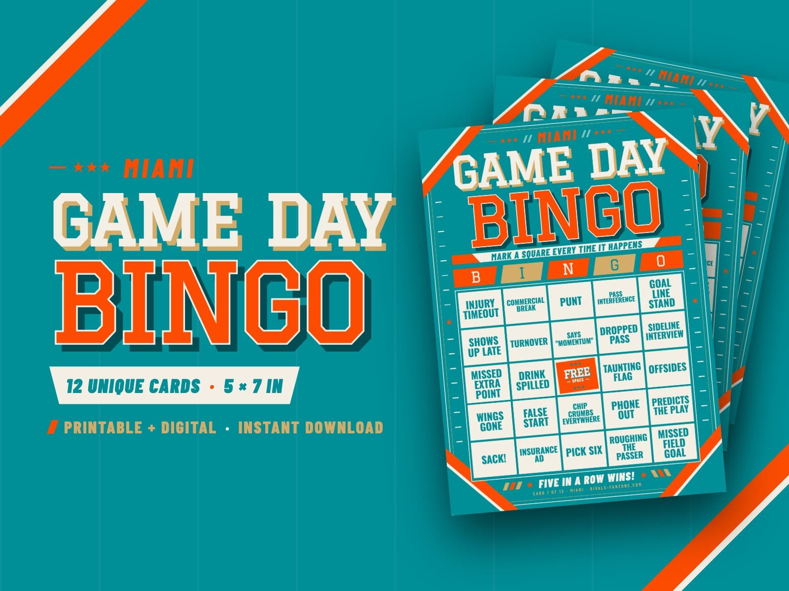 Miami Game Day Bingo – 12 Card Pack — preview 1