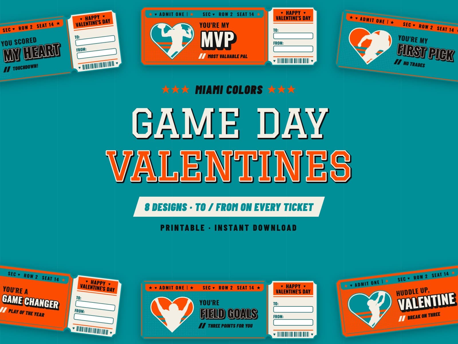 Miami Game Day Valentines – 8 Ticket Designs — preview 1