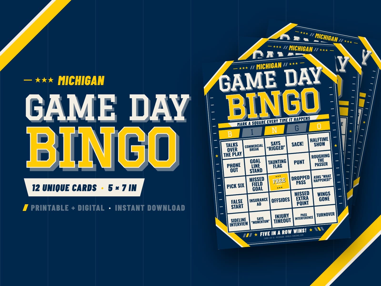 Michigan Football Bingo – 12 Card Pack — preview 1