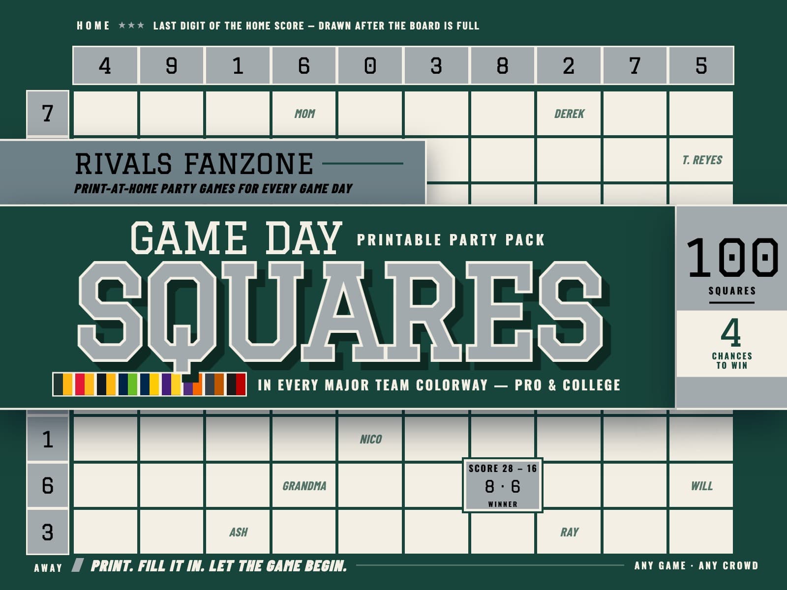Michigan Football Squares (Green) — preview 1