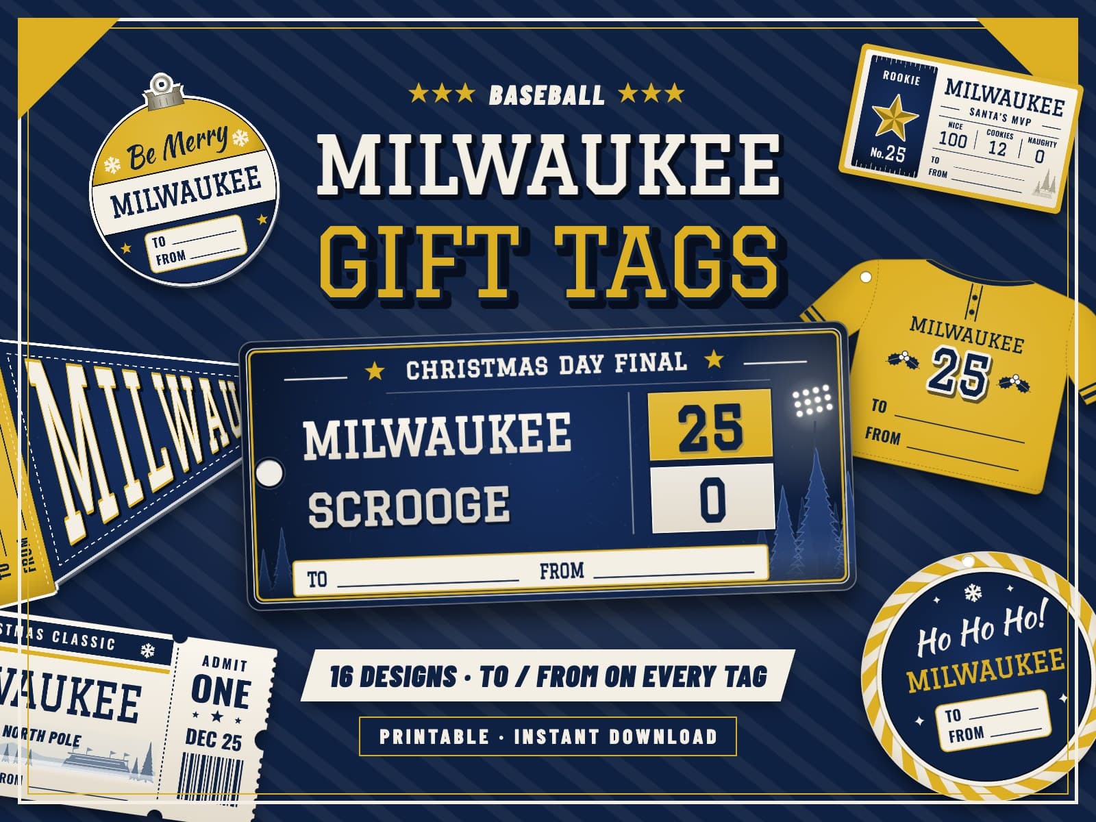 Milwaukee Baseball Game Day Gift Tags – 16 Printable Designs — preview 1