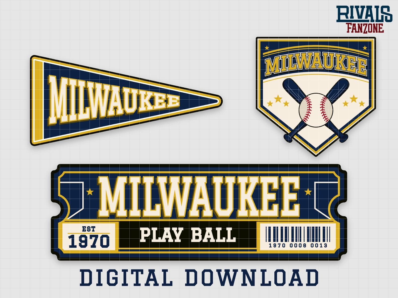 Milwaukee Baseball Pennant, Ticket & Home Plate Sign SVG – Cricut Cut Files — preview 1
