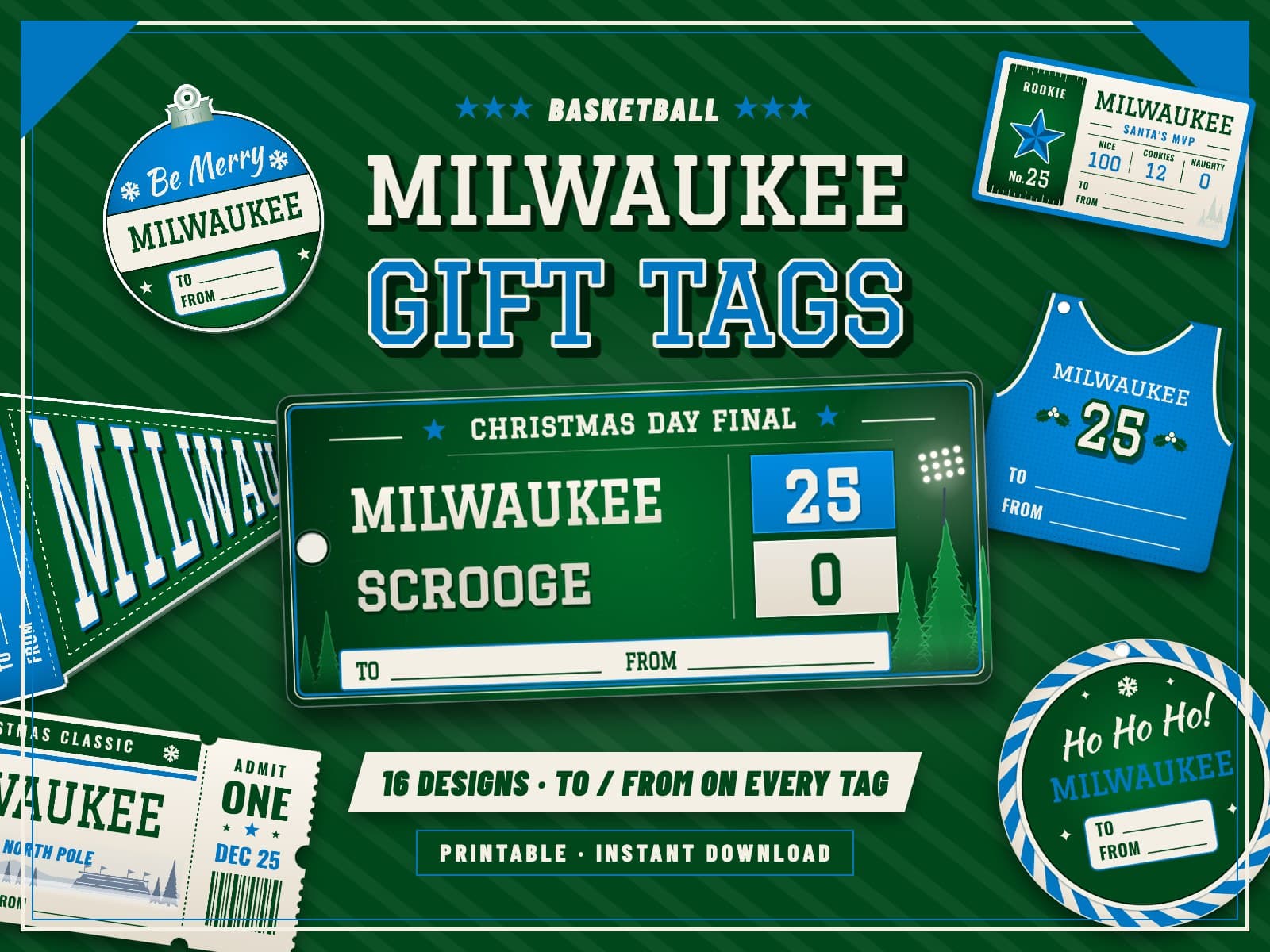 Milwaukee Basketball Game Day Gift Tags – 16 Printable Designs — preview 1