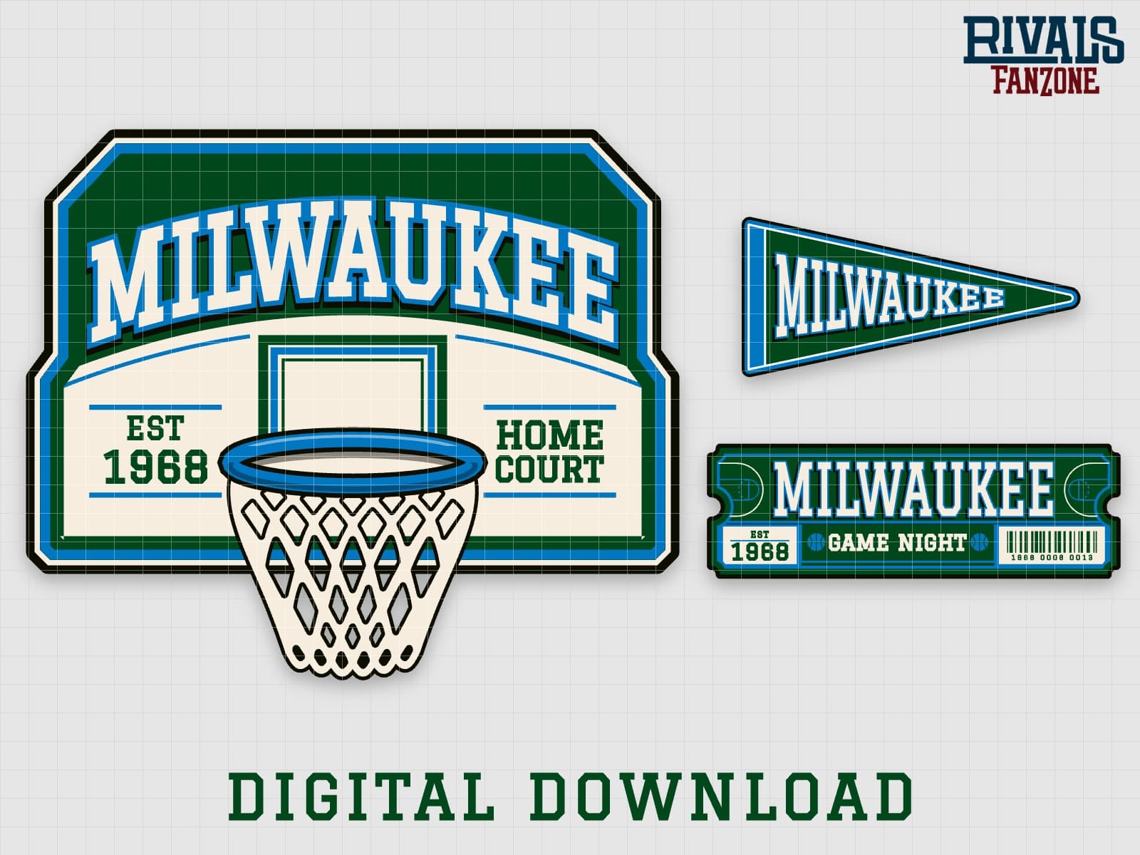 Milwaukee Basketball Pennant, Ticket & Backboard Sign SVG – Cricut Cut Files — preview 1