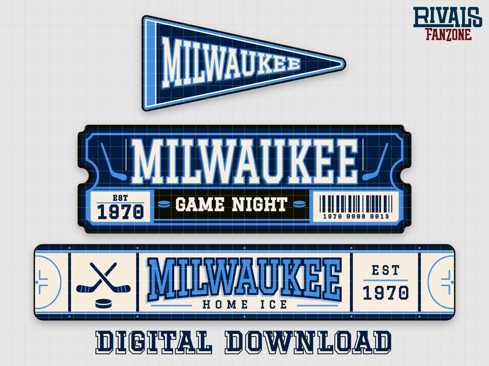 Milwaukee Farm Team Hockey Pennant, Ticket & Rink Sign SVG – Cricut Cut Files — preview 1