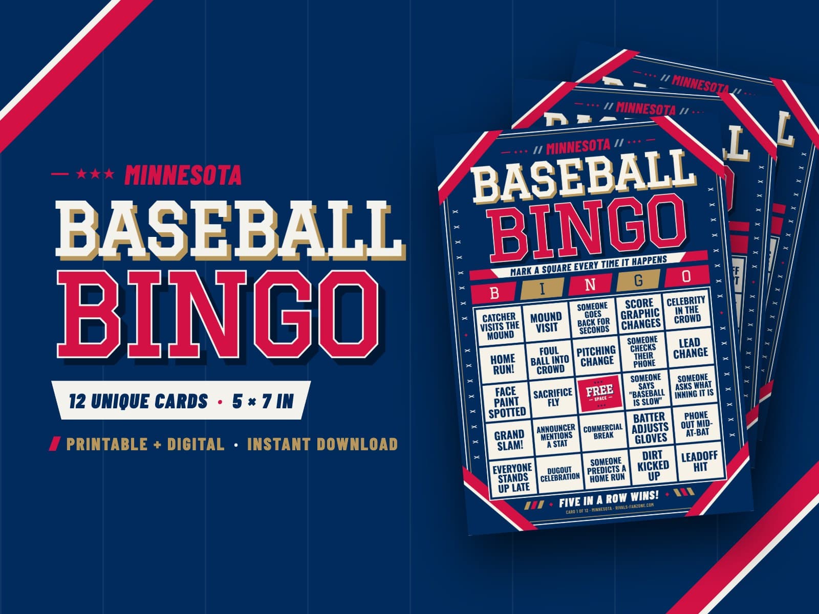 Minnesota Baseball Bingo – 12 Card Pack — preview 1