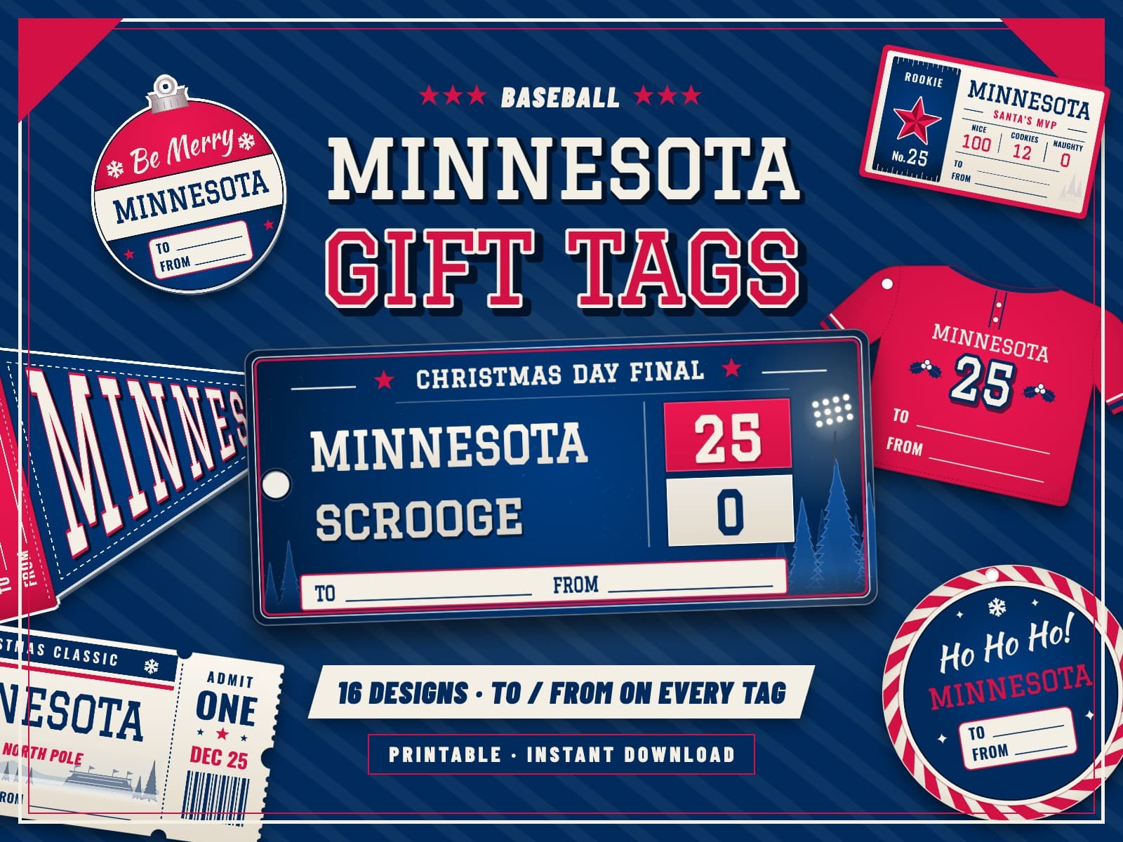 Minnesota Baseball Game Day Gift Tags – 16 Printable Designs — preview 1