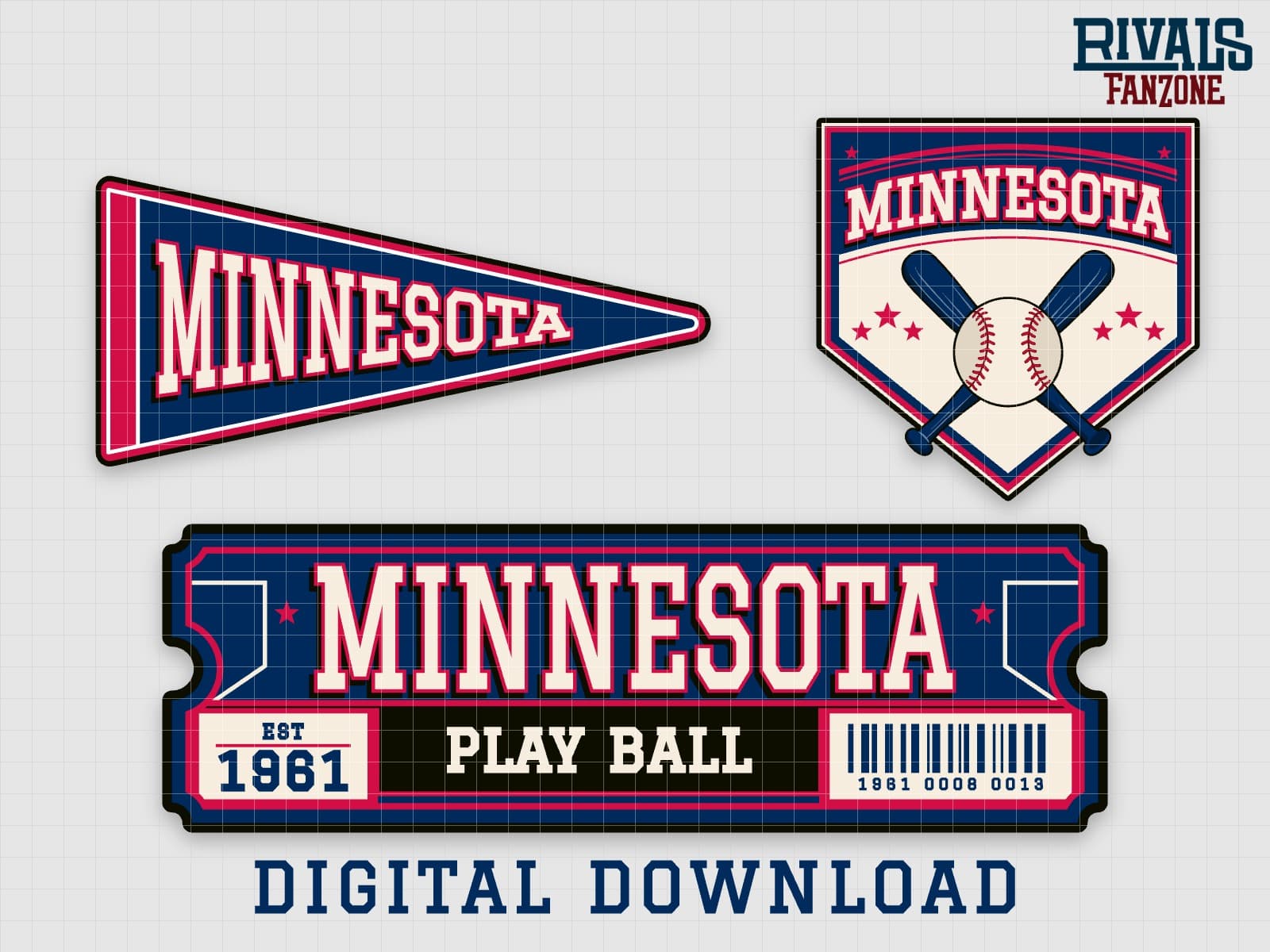 Minnesota Baseball Pennant, Ticket & Home Plate Sign SVG – Cricut Cut Files — preview 1