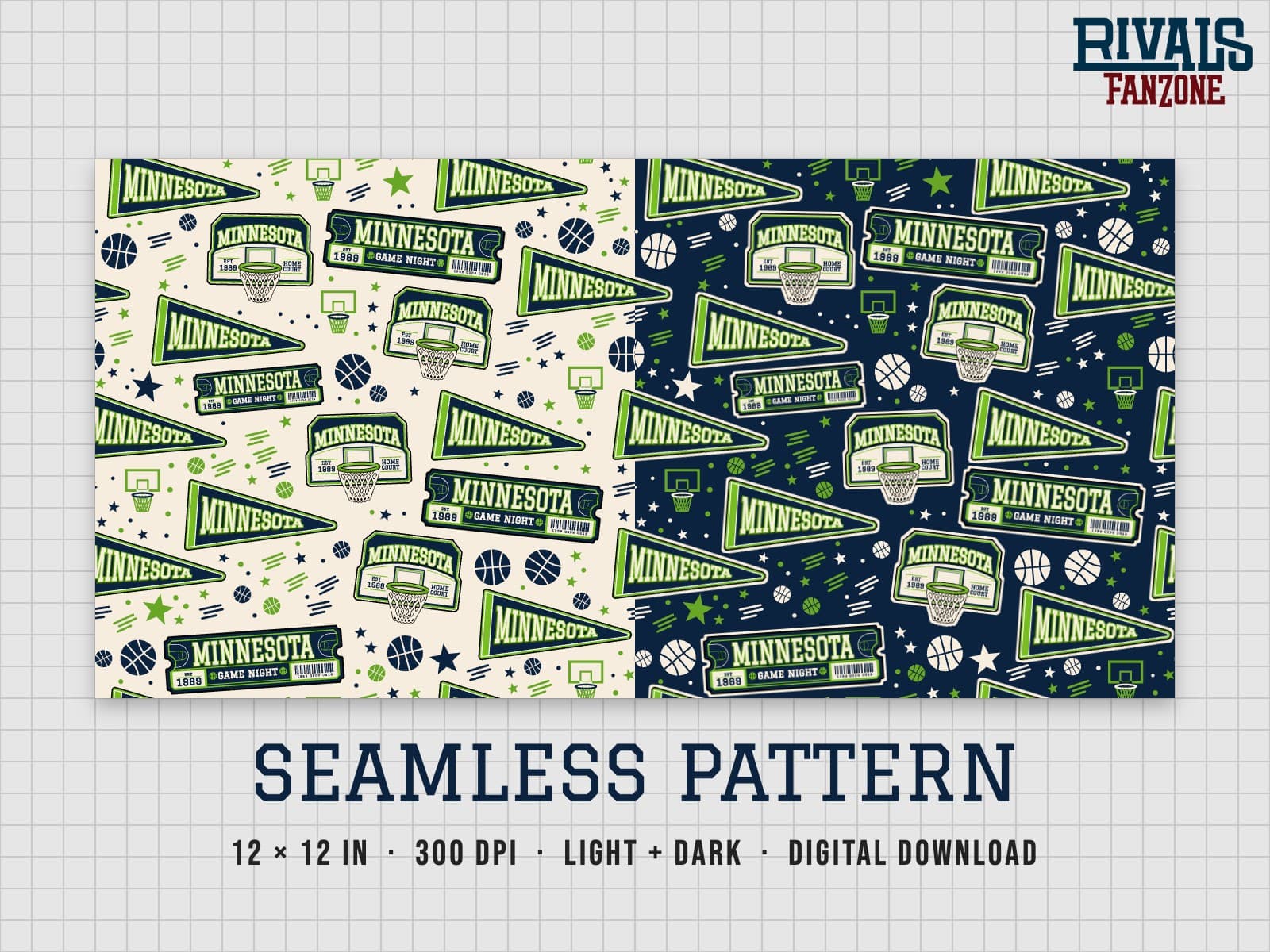 Minnesota Basketball Seamless Pattern – 12x12 Digital Paper, Light & Dark — preview 1
