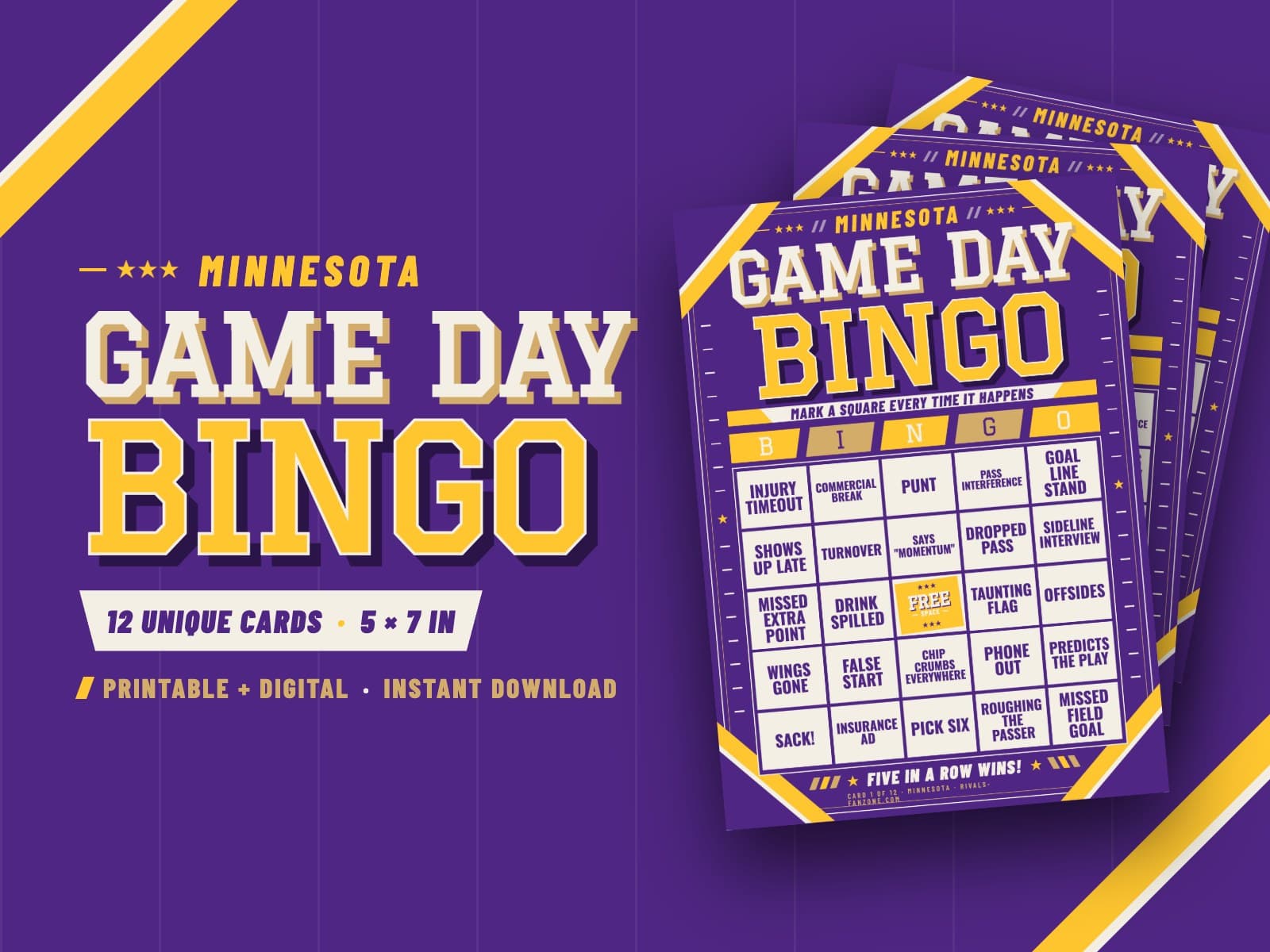 Minnesota Game Day Bingo – 12 Card Pack — preview 1