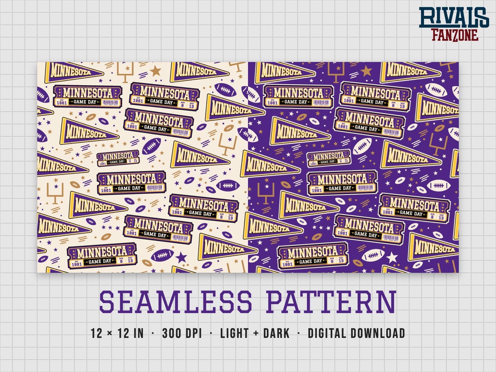 Minnesota Football Seamless Pattern – 12x12 Digital Paper, Light & Dark — preview 1