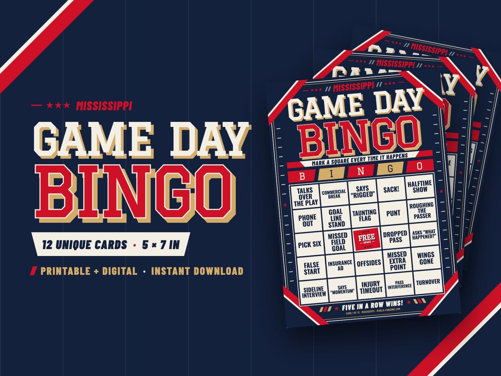 Mississippi Football Bingo – 12 Card Pack — preview 1