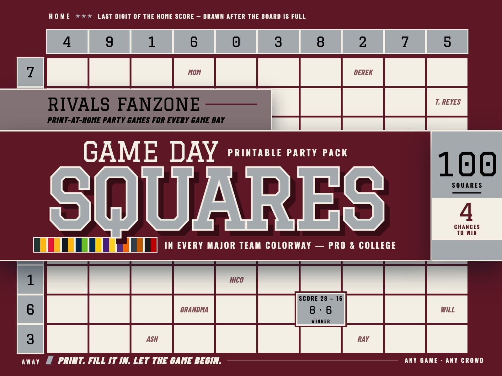 Mississippi Football Squares (Maroon & White) — preview 1