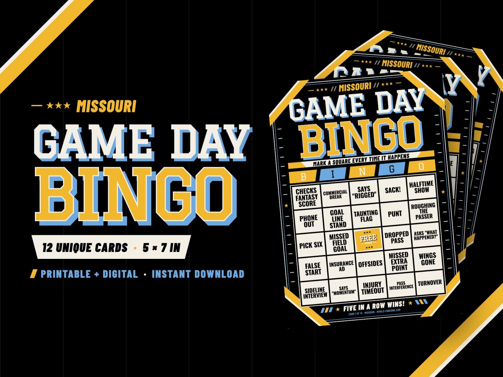 Missouri Football Bingo – 12 Card Pack — preview 1
