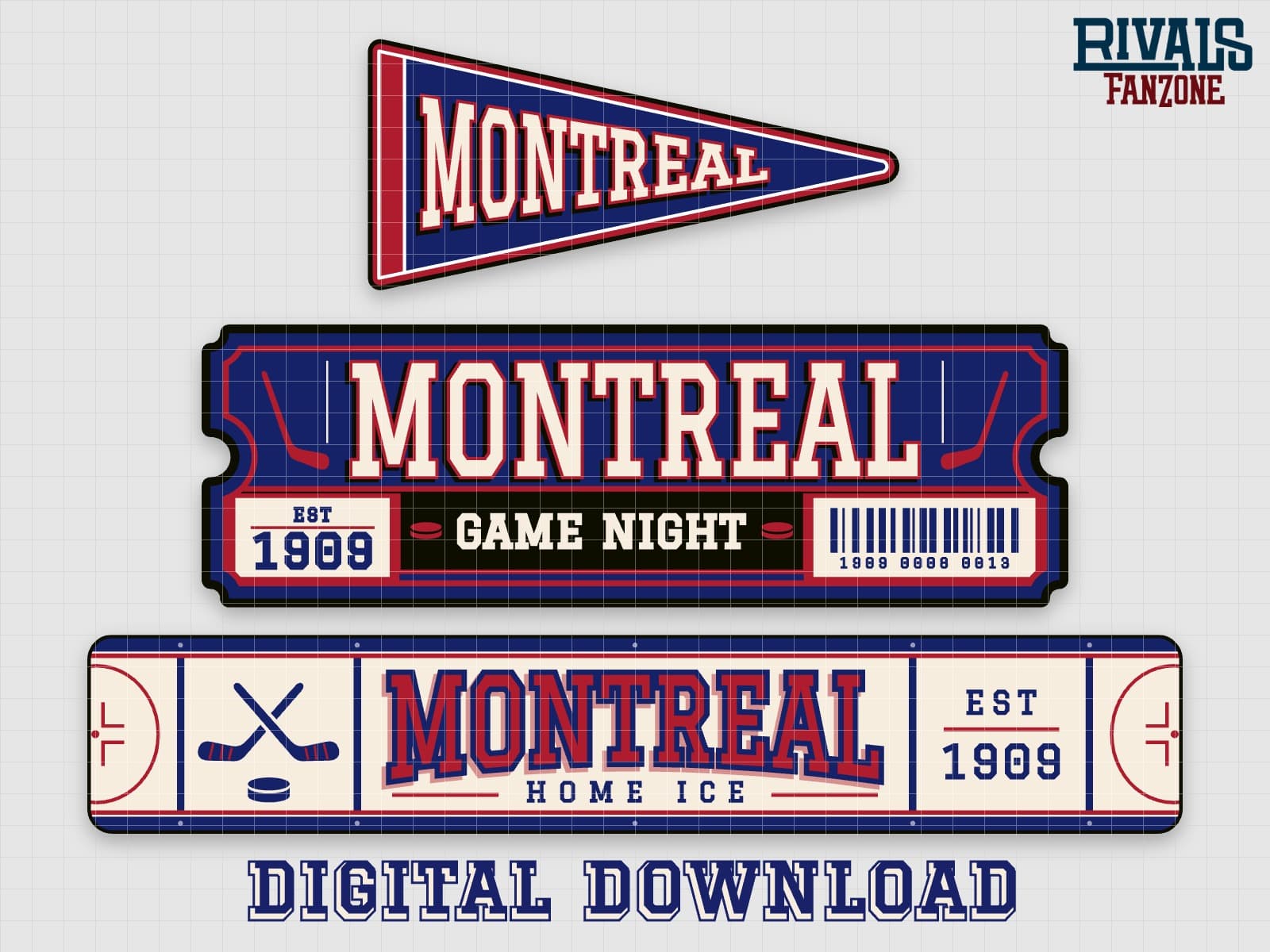 Montreal Hockey Pennant, Ticket & Rink Sign SVG – Cricut Cut Files — preview 1