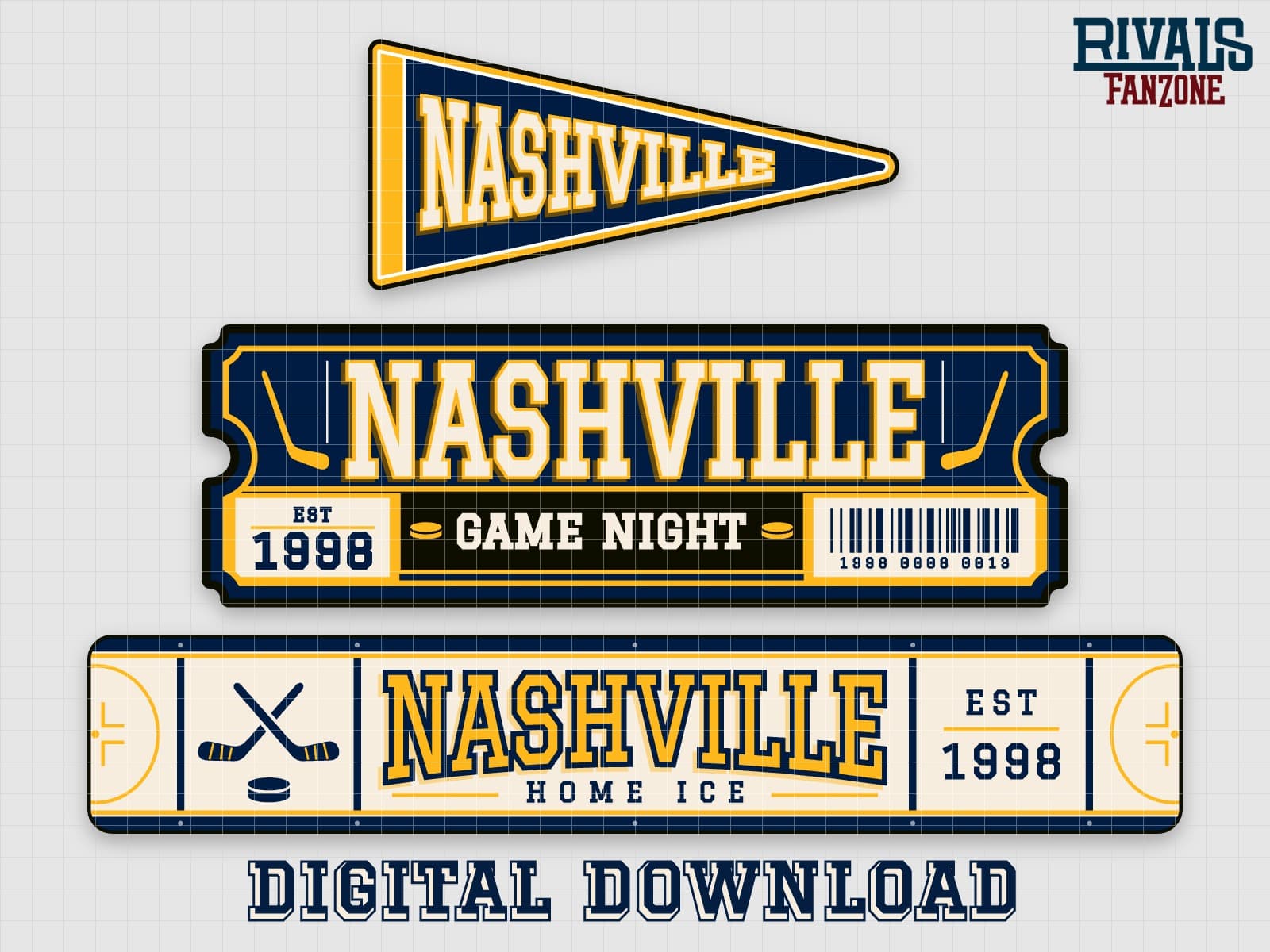 Nashville Hockey Pennant, Ticket & Rink Sign SVG – Cricut Cut Files — preview 1