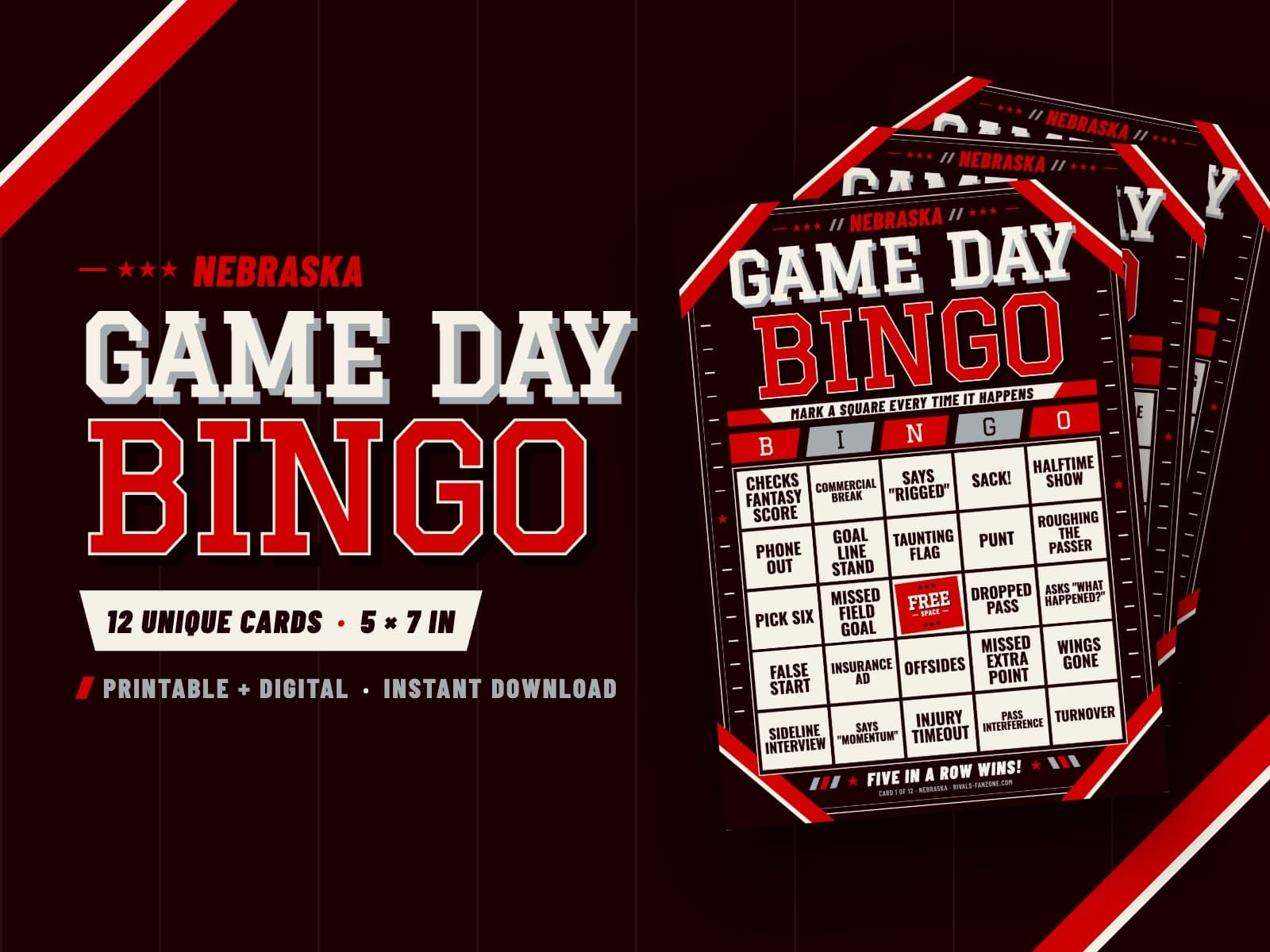 Nebraska Game Day Bingo – 12 Card Pack — preview 1