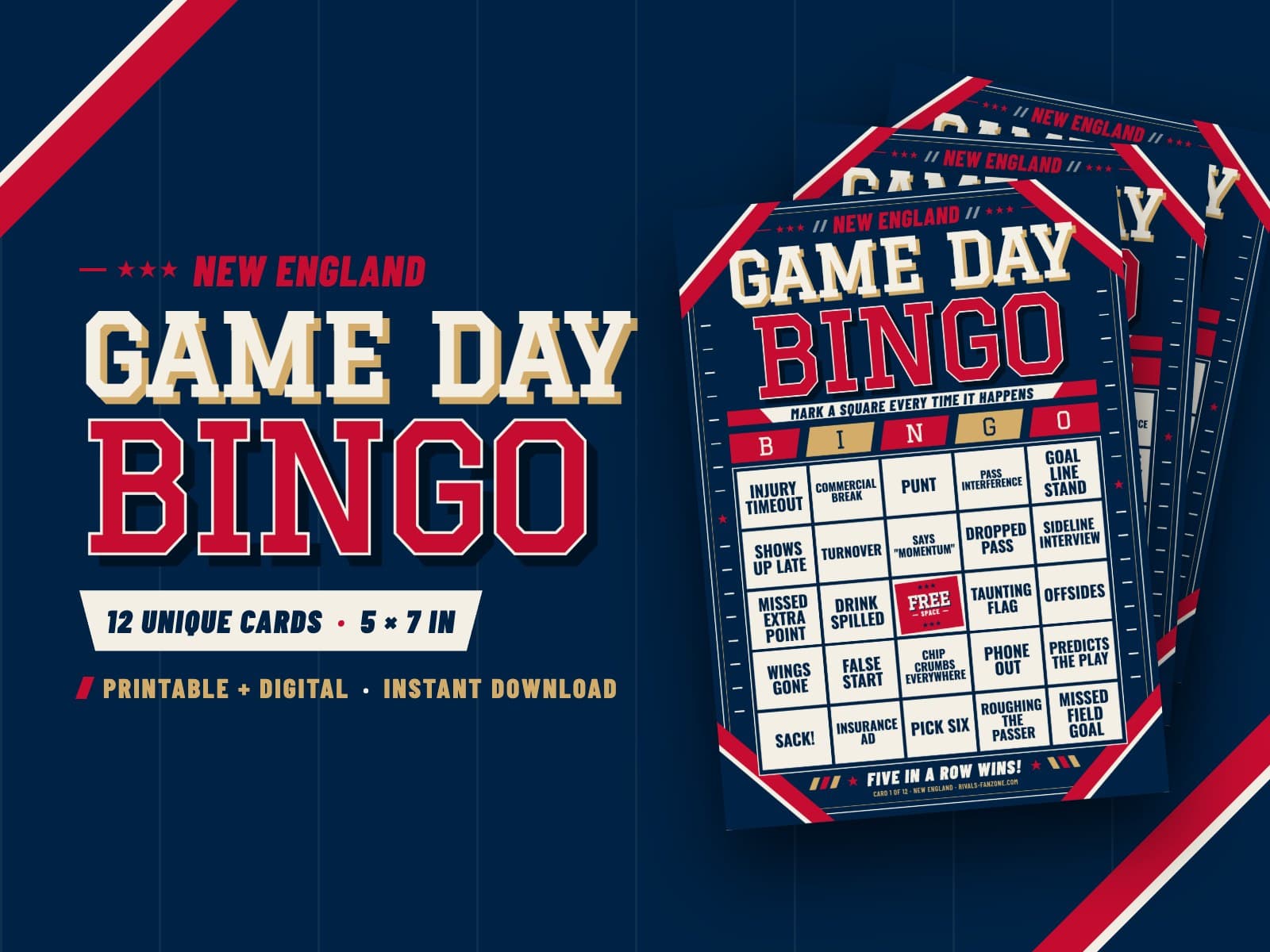 New England Game Day Bingo – 12 Card Pack — preview 1
