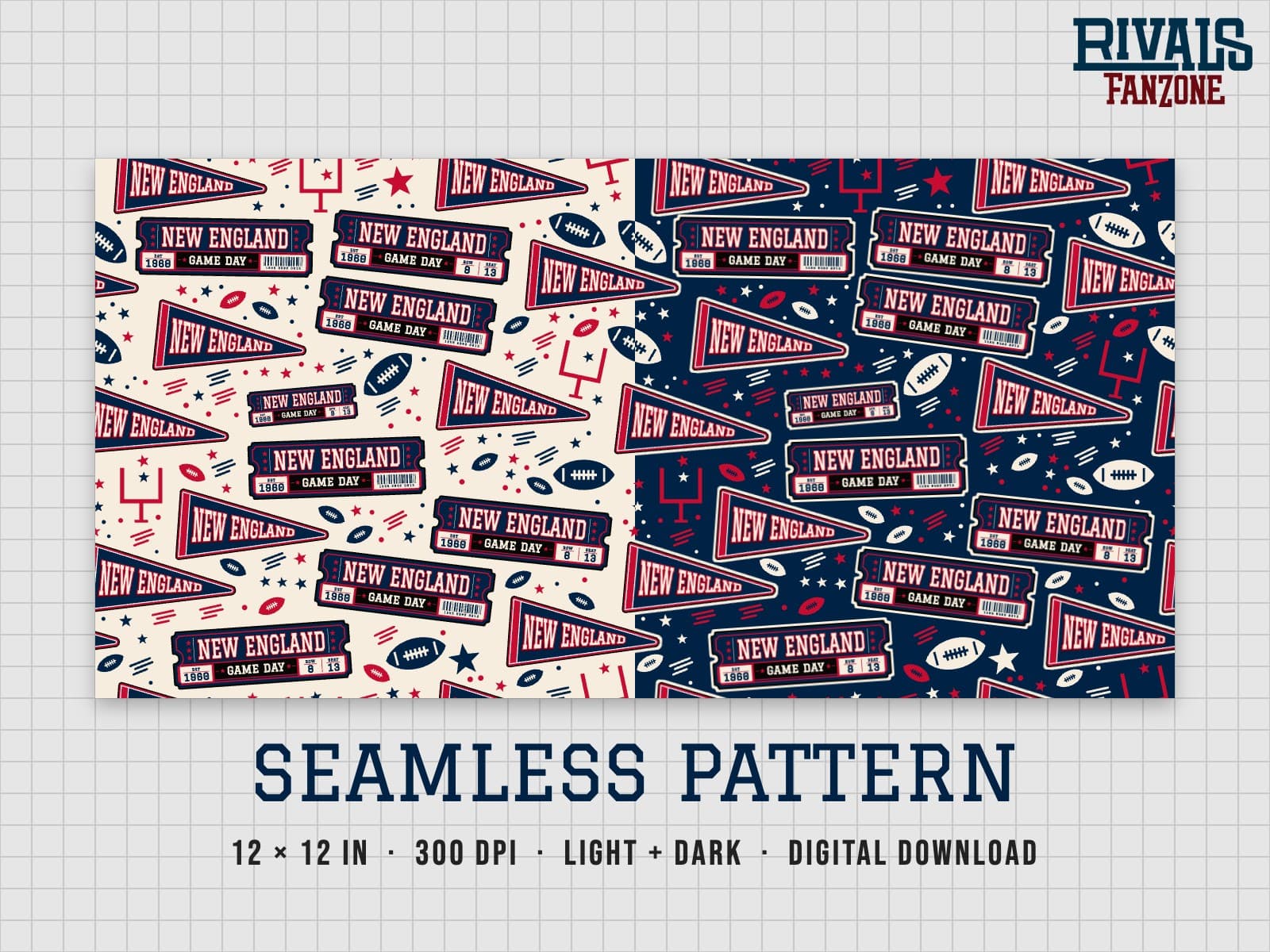 New England Football Seamless Pattern – 12x12 Digital Paper, Light & Dark — preview 1