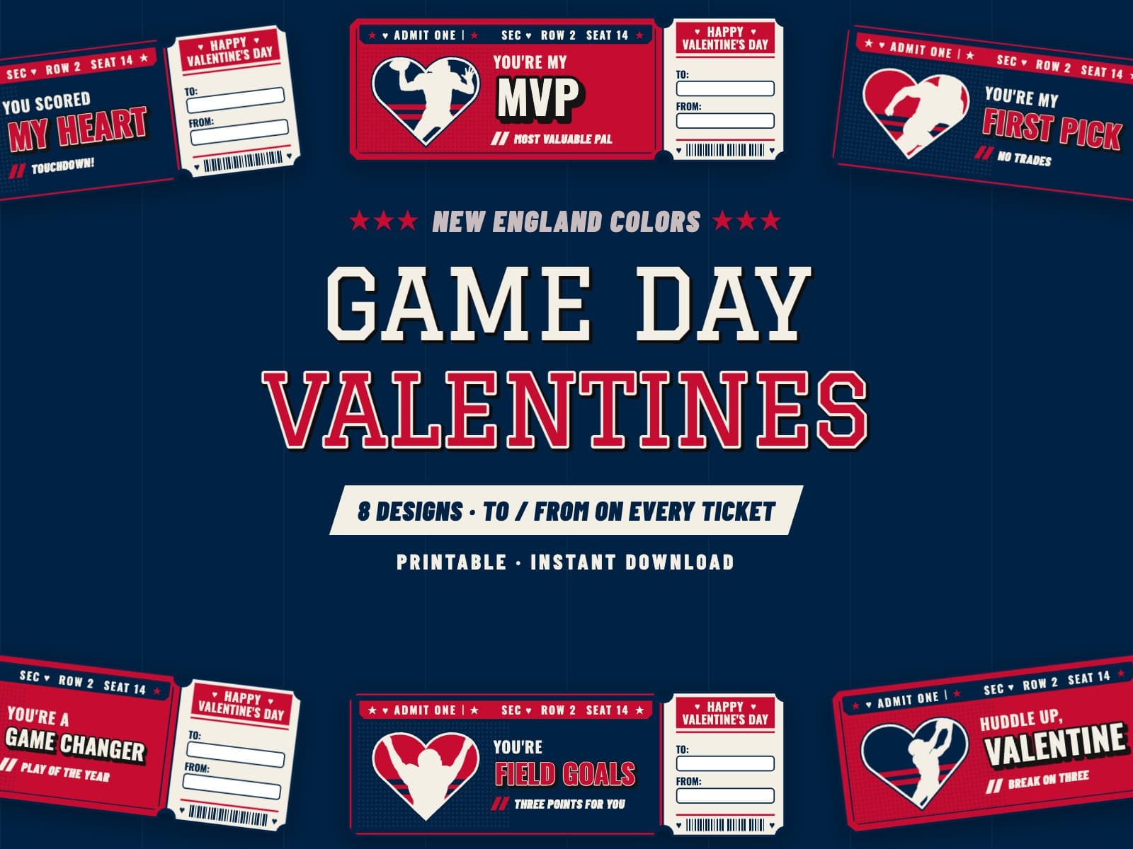 New England Game Day Valentines – 8 Ticket Designs — preview 1